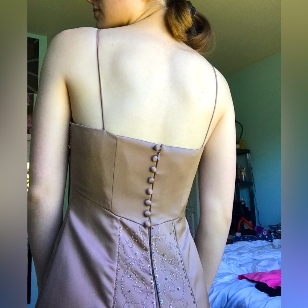 vintage brown prom dress!! beaded details, boning in bodice, size 2